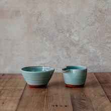 Load image into Gallery viewer, Mini turquoise bowl and mini milk jug 
