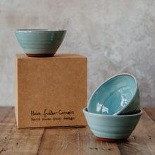 Load image into Gallery viewer, 3 small turquoise bowls and a brown gift box
