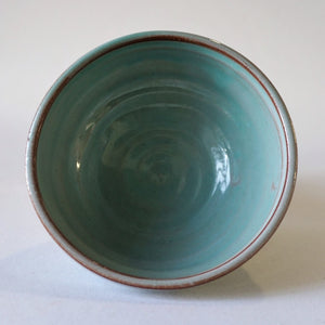 Turquoise bowl from above on a white background