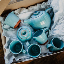 Load image into Gallery viewer, Turquoise tea set in a gift box with white tissue
